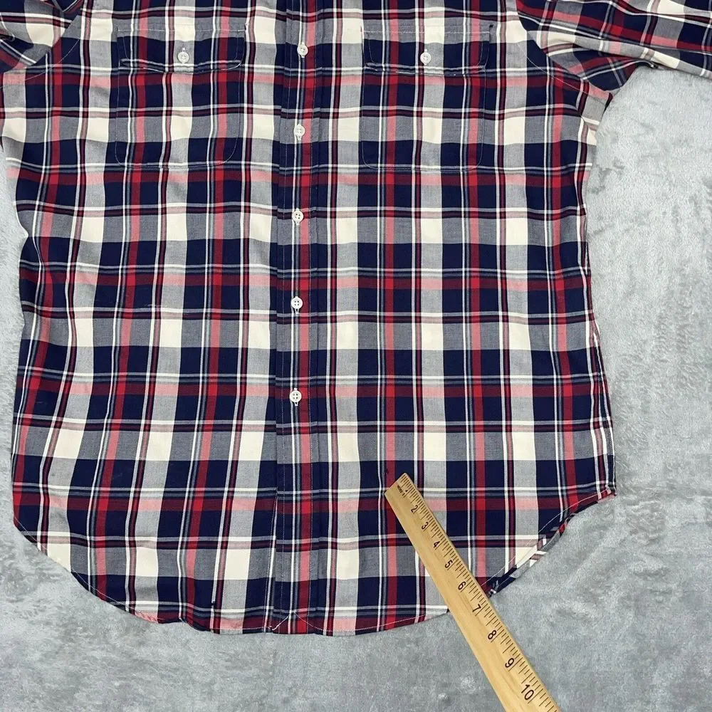Vintage Ralph Lauren Shirt‎ Mens Large Red White  Blue Tartan Plaid Button Up